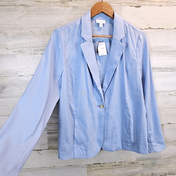 J. Jill Love Linen Blazer M Light Blue Soft Tailored Jacket Pastel Minimalism - Picture 6 of 15